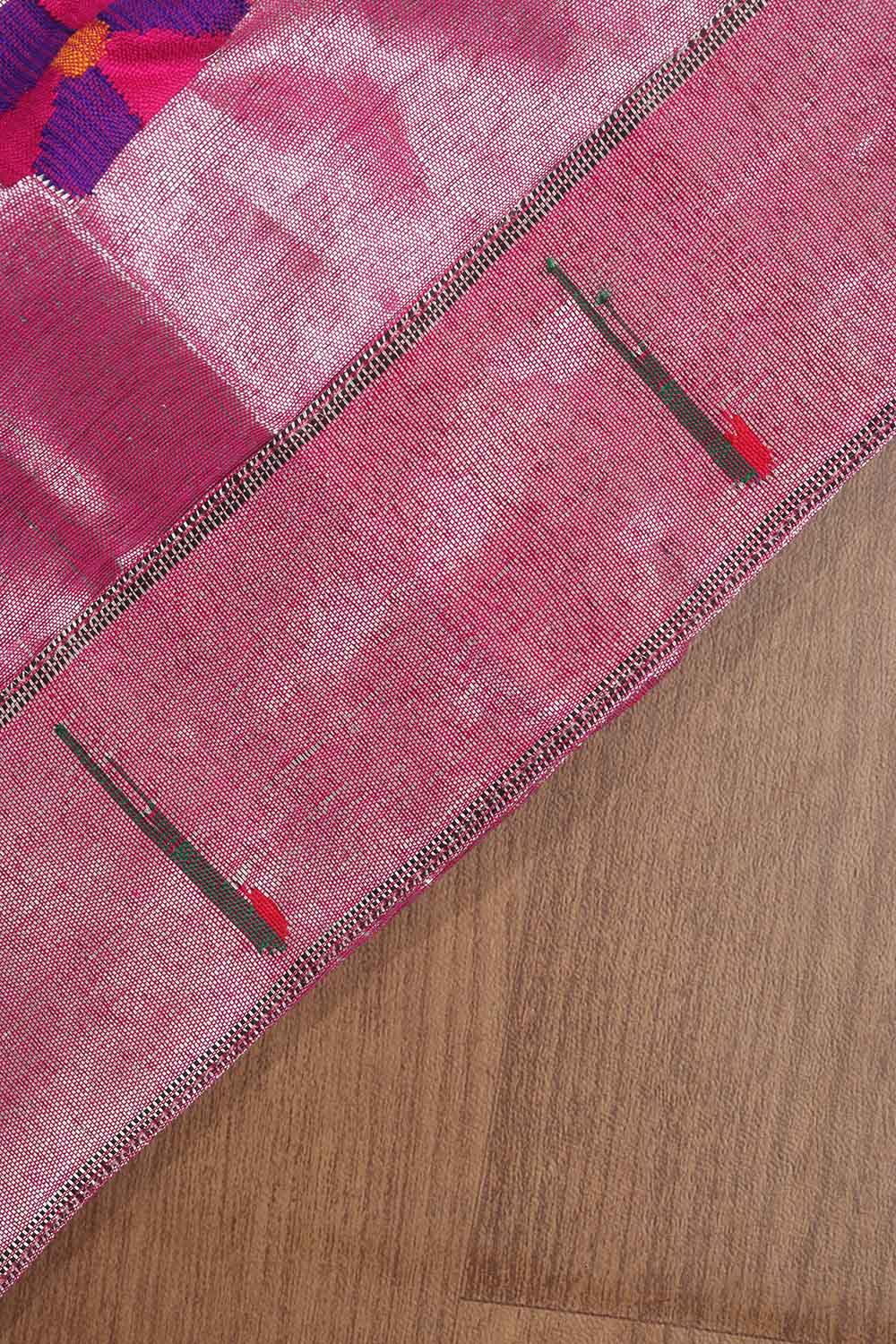 Pink Handloom Paithani Brocade Pure Tissue Silk V Neck Non Padded Parrot Design Stitched Blouse - Luxurion World