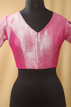 Pink Handloom Paithani Brocade Pure Tissue Silk V Neck Non Padded Parrot Design Stitched Blouse - Luxurion World
