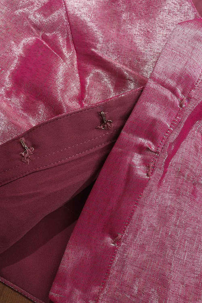 Pink Handloom Paithani Brocade Pure Tissue Silk V Neck Non Padded Parrot Design Stitched Blouse - Luxurion World