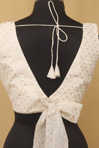 Dyeable Banarasi Polka Dot Chanderi Silk U Neck Sleeveless Non Padded Stitched Blouse with Back Knot - Luxurion World