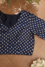Blue Banarasi Silk Booti Design V Neck Non Padded Stitched Blouse - Luxurion World