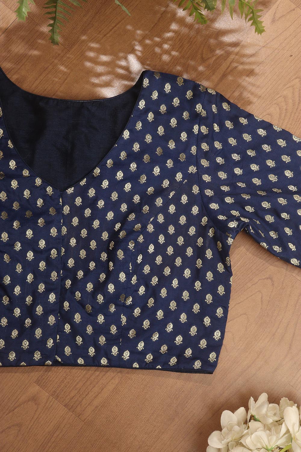 Blue Banarasi Silk Booti Design V Neck Non Padded Stitched Blouse - Luxurion World