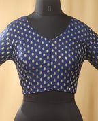 Blue Banarasi Silk Booti Design V Neck Non Padded Stitched Blouse - Luxurion World