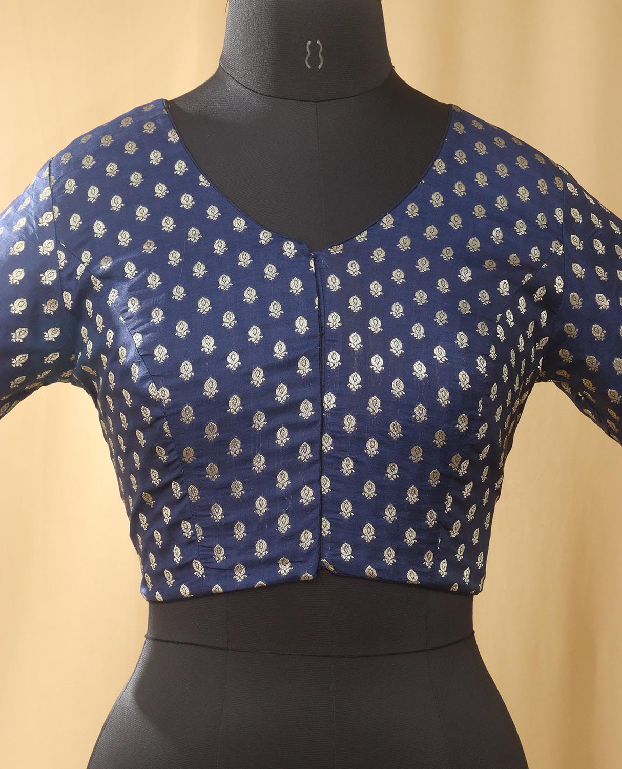 Blue Banarasi Silk Booti Design V Neck Non Padded Stitched Blouse - Luxurion World