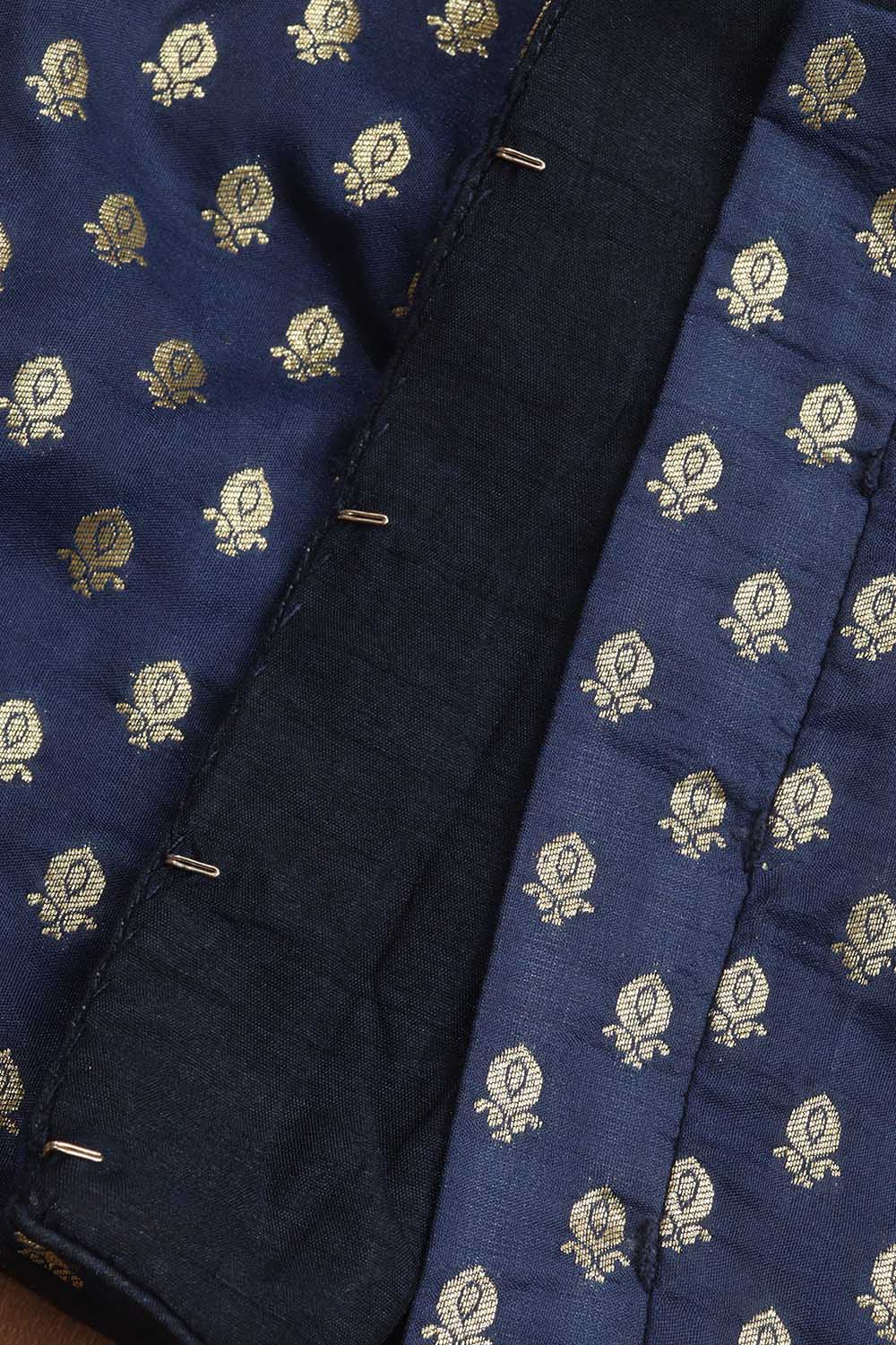Blue Banarasi Silk Booti Design V Neck Non Padded Stitched Blouse - Luxurion World