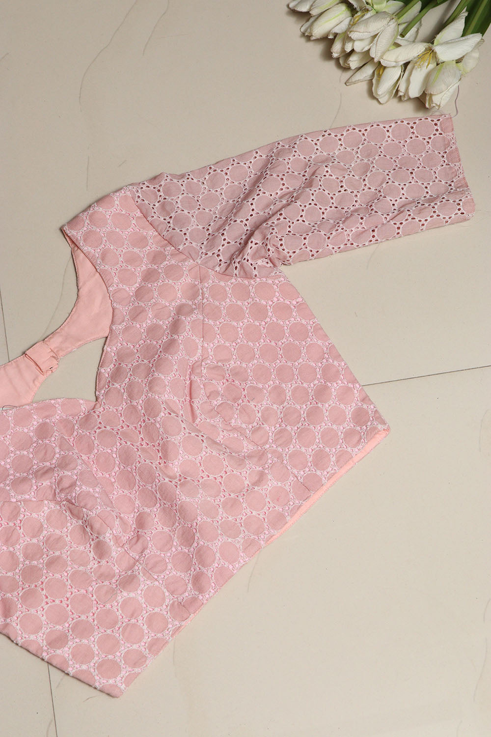 Stylish Pink Chikankari Cotton Non Padded Blouse - Luxurion World