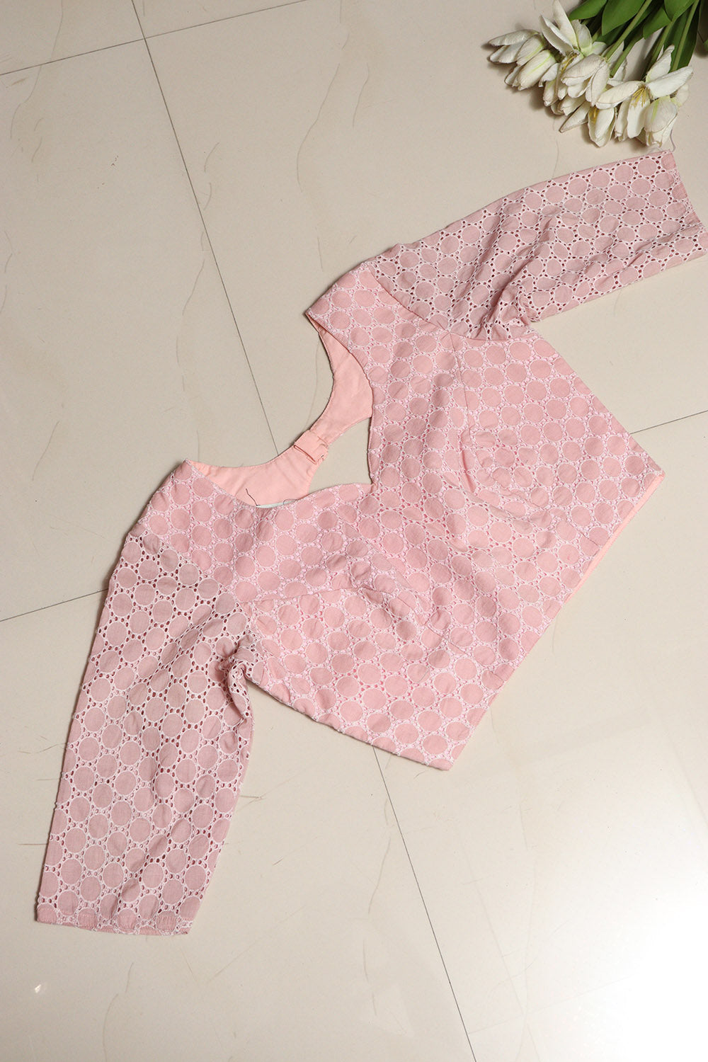 Stylish Pink Chikankari Cotton Non Padded Blouse - Luxurion World