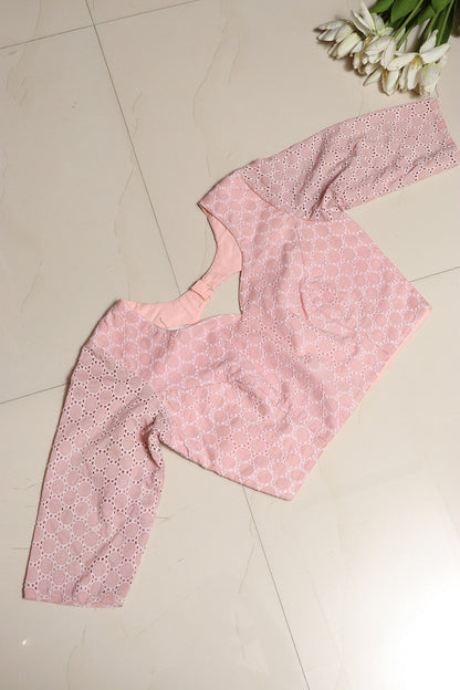 Stylish Pink Chikankari Cotton Non Padded Blouse - Luxurion World