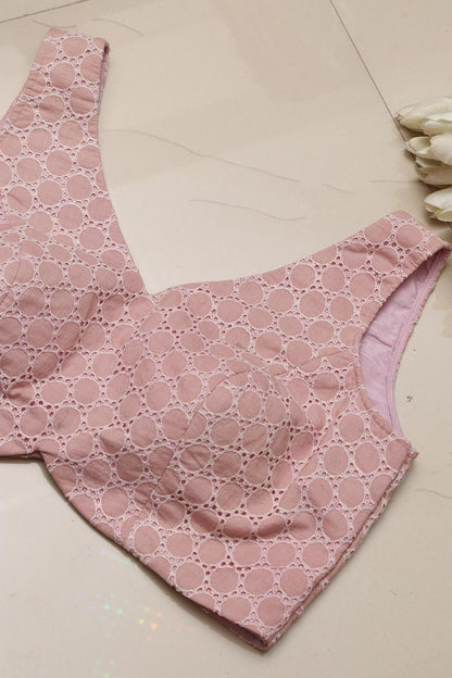 Pink Chikankari Cotton V Neck Padded Blouse - Luxurion World