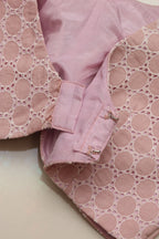 Pink Chikankari Cotton V Neck Padded Blouse - Luxurion World