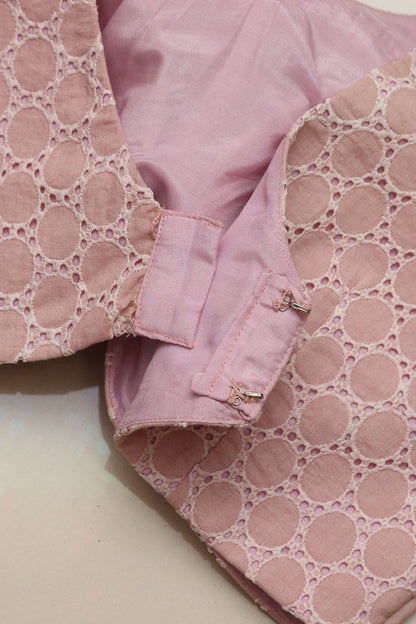 Pink Chikankari Cotton V Neck Padded Blouse - Luxurion World