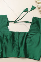 Green Plain Silk Non Padded Blouse With Banarasi Border - Luxurion World