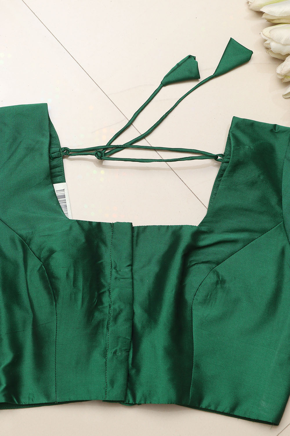Green Plain Silk Non Padded Blouse With Banarasi Border - Luxurion World