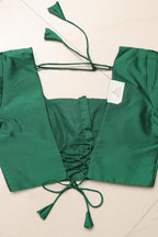 Green Plain Silk Non Padded Blouse With Banarasi Border - Luxurion World
