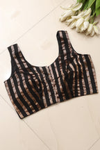 Black Banarasi Chanderi Silk Stripe Design Blouse - Luxurion World
