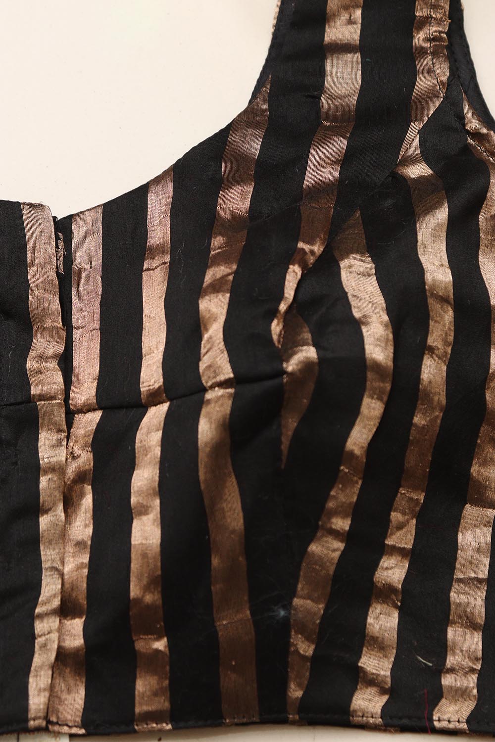 Black Banarasi Chanderi Silk Stripe Design Blouse - Luxurion World