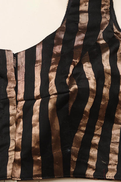 Black Banarasi Chanderi Silk Stripe Design Blouse - Luxurion World