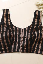 Black Banarasi Chanderi Silk Stripe Design Blouse - Luxurion World