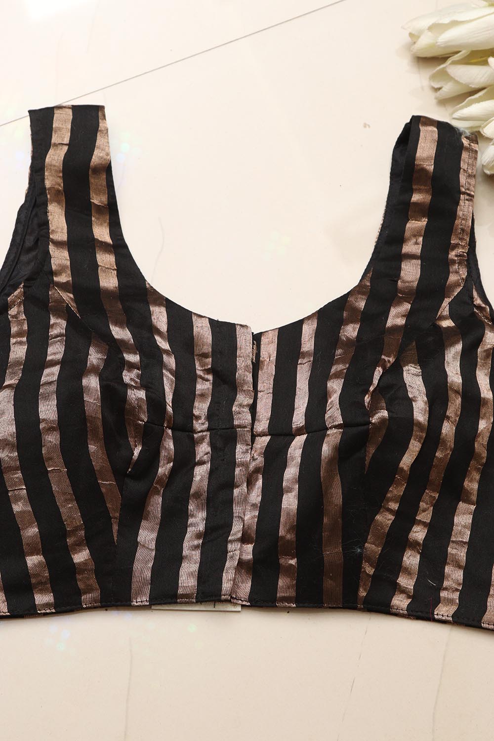 Black Banarasi Chanderi Silk Stripe Design Blouse - Luxurion World