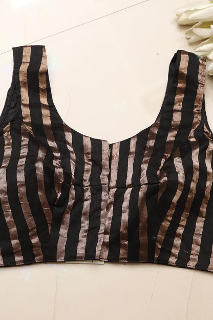 Black Banarasi Chanderi Silk Stripe Design Blouse - Luxurion World