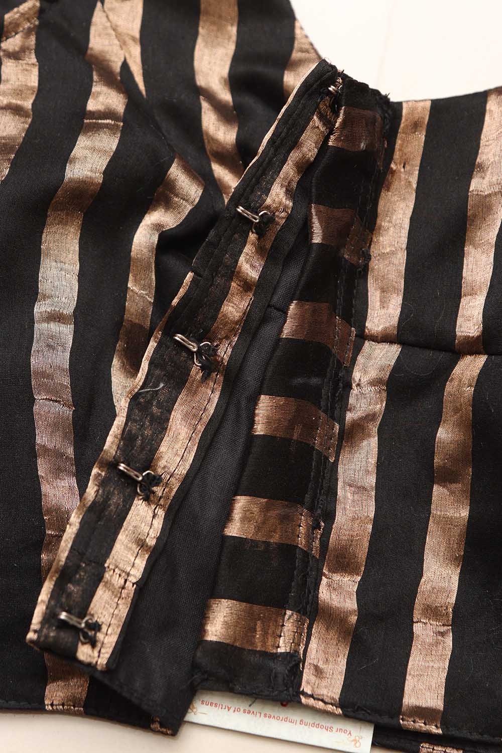 Black Banarasi Chanderi Silk Stripe Design Blouse - Luxurion World