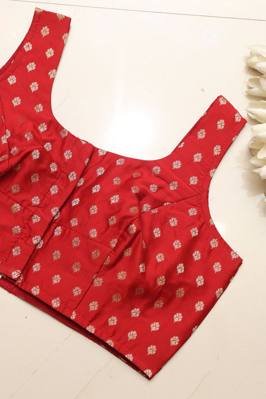 Stunning Red Banarasi Silk Small Booti Design Blouse - Luxurion World
