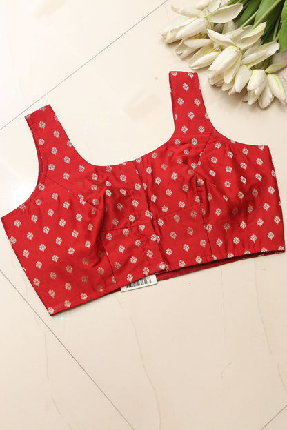 Stunning Red Banarasi Silk Small Booti Design Blouse - Luxurion World