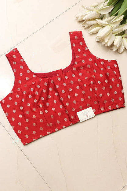 Stunning Red Banarasi Silk Small Booti Design Blouse - Luxurion World