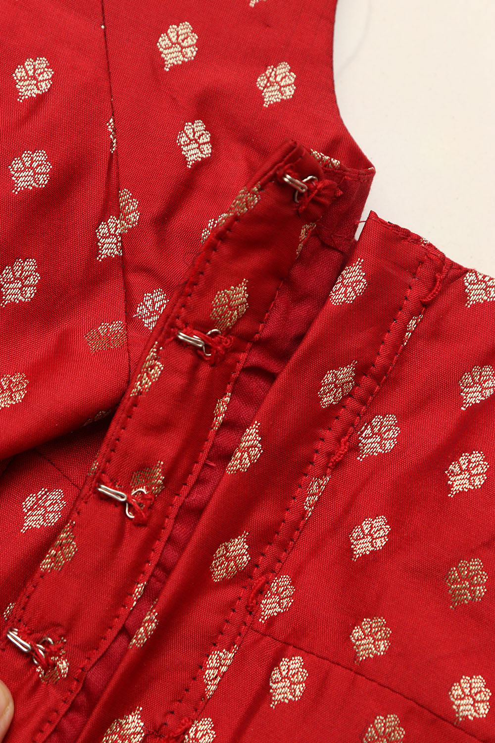 Stunning Red Banarasi Silk Small Booti Design Blouse - Luxurion World