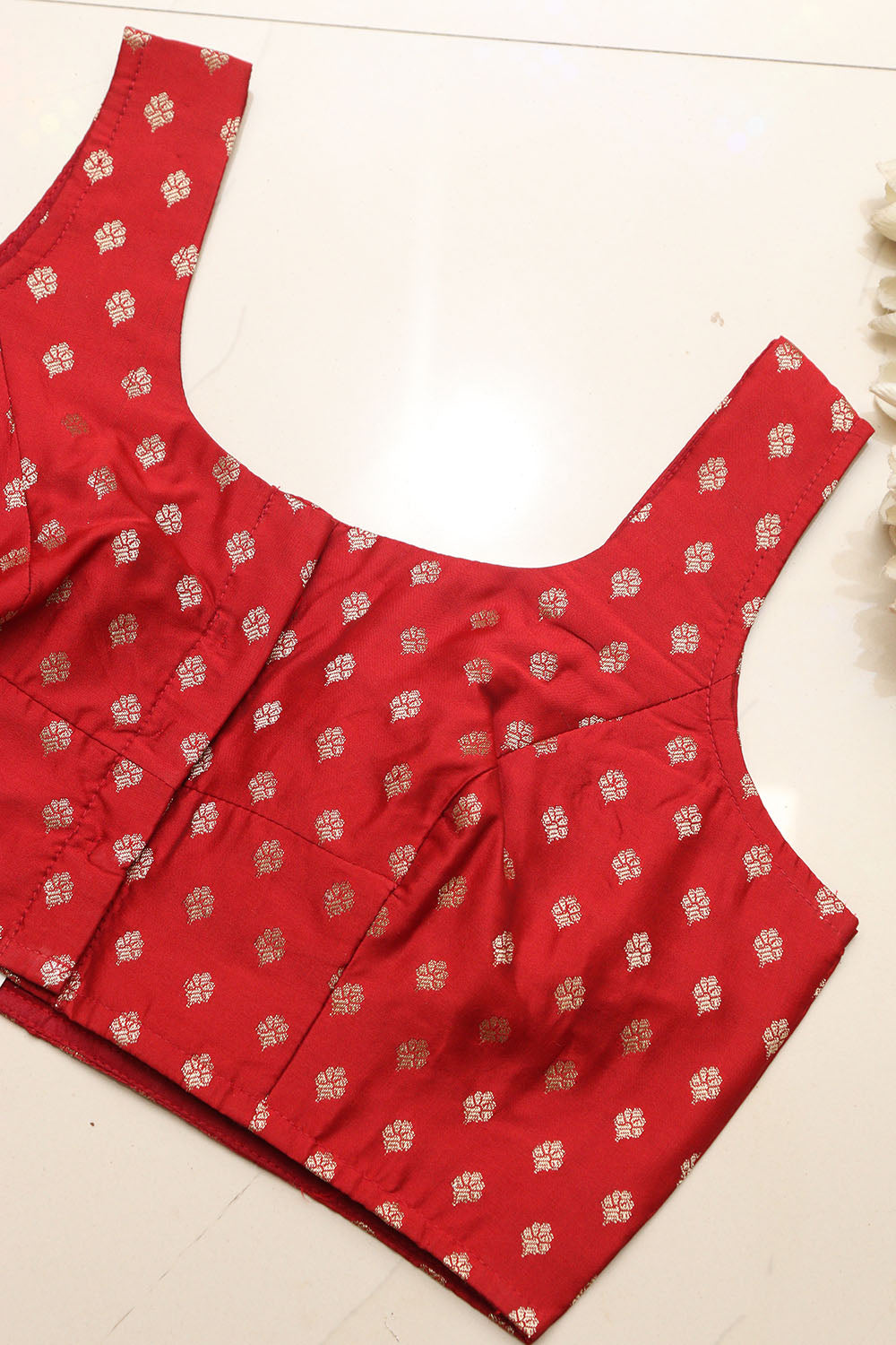 Stunning Red Banarasi Silk Small Booti Design Blouse - Luxurion World