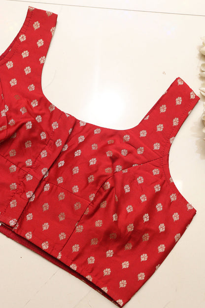 Stunning Red Banarasi Silk Small Booti Design Blouse - Luxurion World