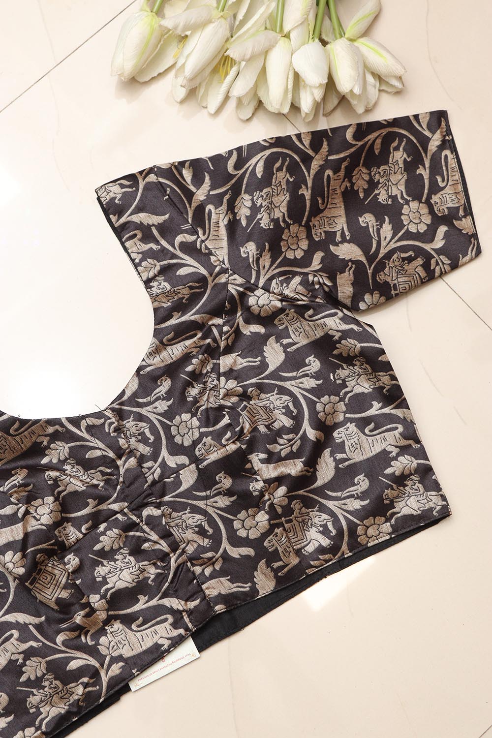 Black Shikargah Design Digital Printed Tussar Silk Blouse - Luxurion World