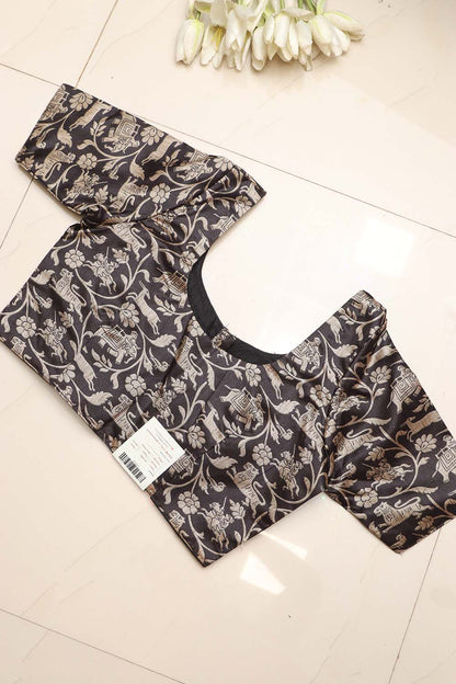 Black Shikargah Design Digital Printed Tussar Silk Blouse - Luxurion World