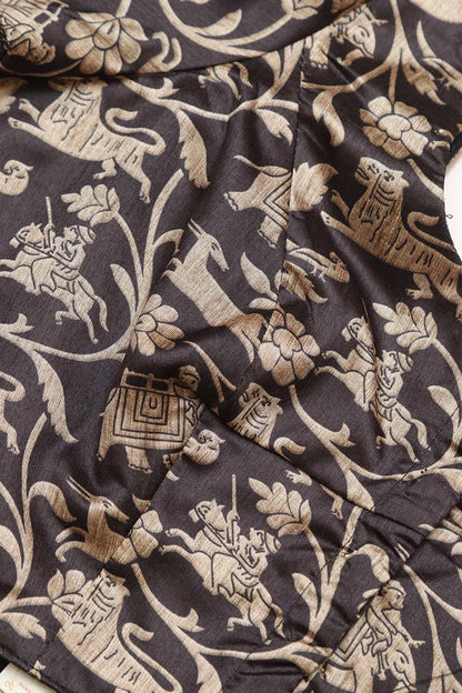 Black Shikargah Design Digital Printed Tussar Silk Blouse - Luxurion World