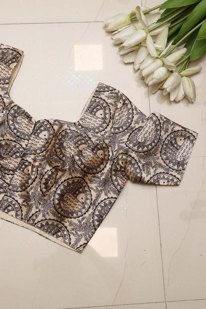 Pastel Madhubani Design Digital Printed Tussar Silk Blouse - Luxurion World