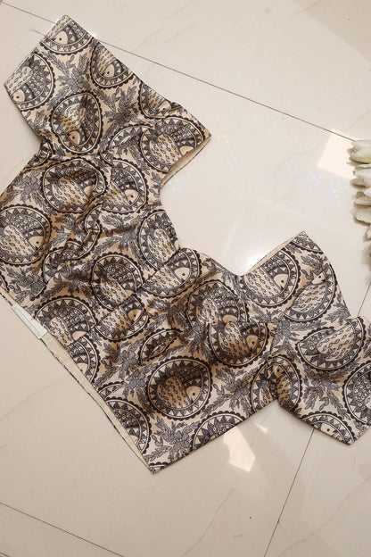 Pastel Madhubani Design Digital Printed Tussar Silk Blouse - Luxurion World