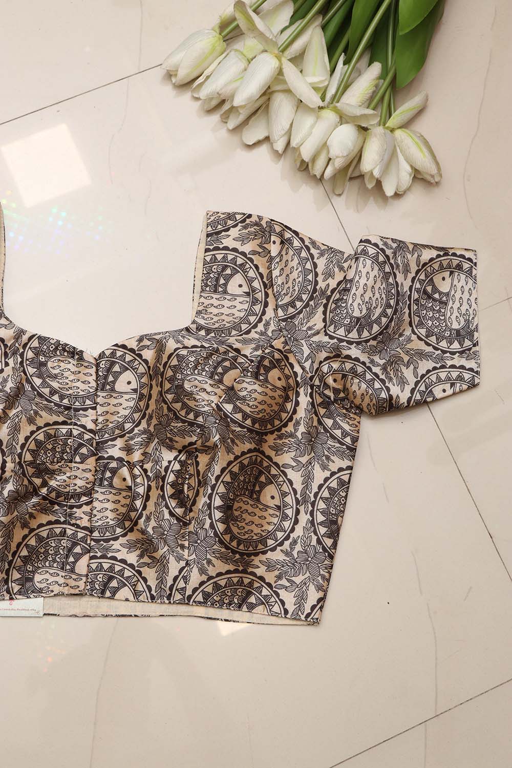 Pastel Madhubani Design Digital Printed Tussar Silk Blouse - Luxurion World