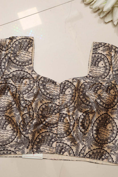 Pastel Madhubani Design Digital Printed Tussar Silk Blouse - Luxurion World