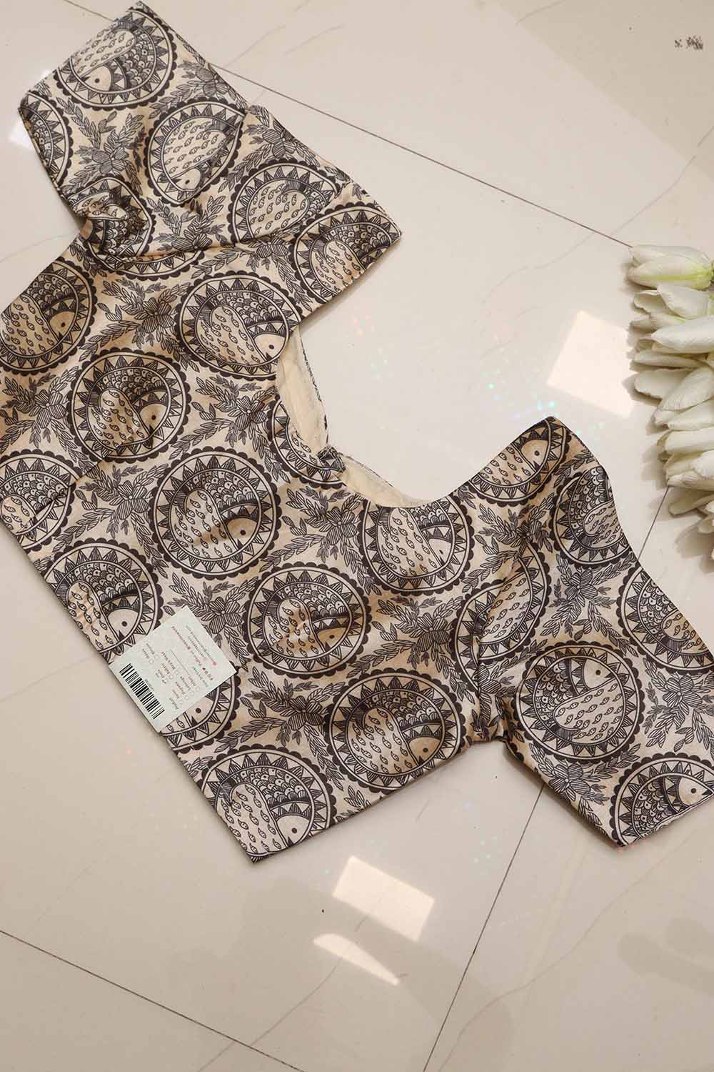 Pastel Madhubani Design Digital Printed Tussar Silk Blouse - Luxurion World