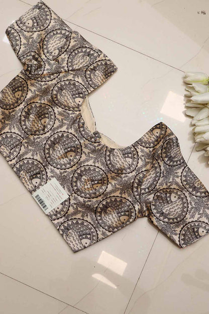 Pastel Madhubani Design Digital Printed Tussar Silk Blouse - Luxurion World