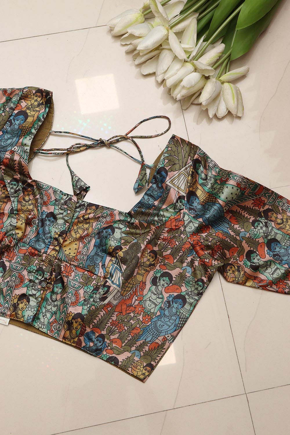 Multicolor Digital Printed Kalamkari Tussar Silk Blouse - Luxurion World