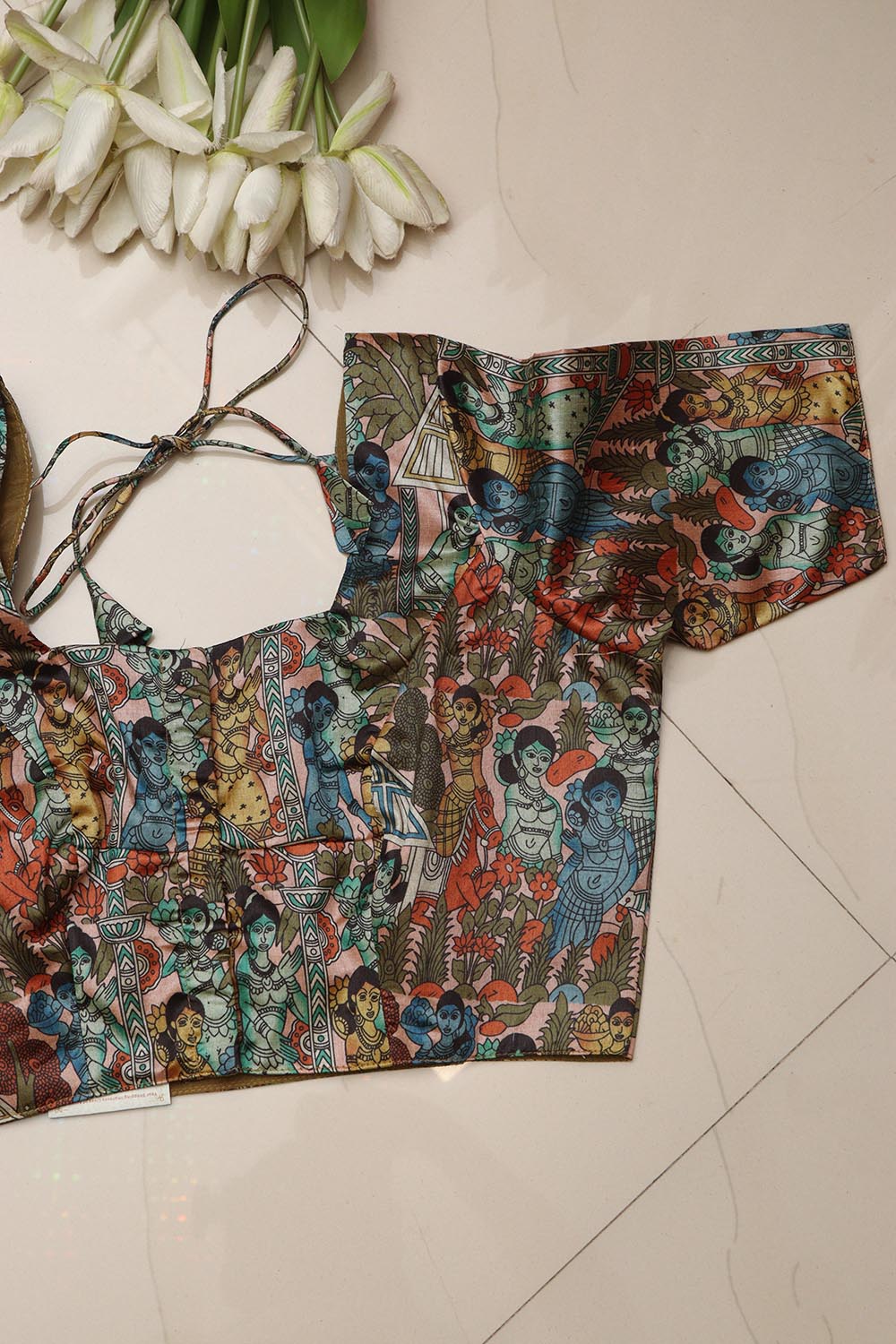 Multicolor Digital Printed Kalamkari Tussar Silk Blouse - Luxurion World