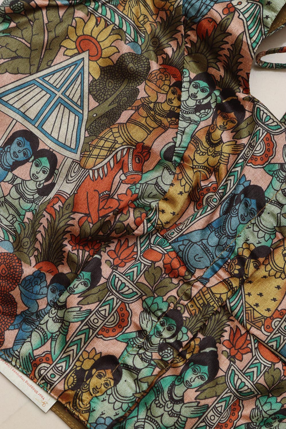 Multicolor Digital Printed Kalamkari Tussar Silk Blouse - Luxurion World