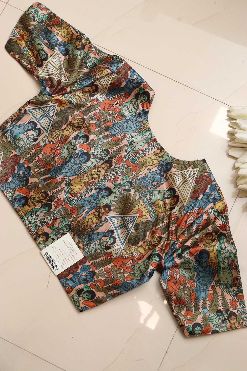 Multicolor Digital Printed Kalamkari Tussar Silk Blouse - Luxurion World