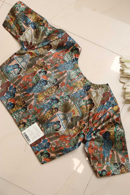 Multicolor Digital Printed Kalamkari Tussar Silk Blouse - Luxurion World
