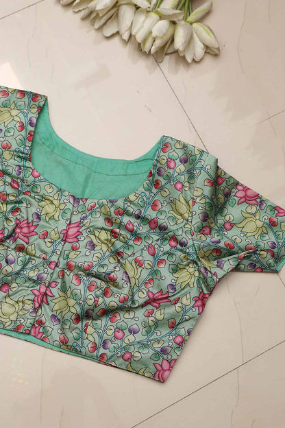 Stunning Green Digital Printed Kalamkari Tussar Silk Blouse - Luxurion World