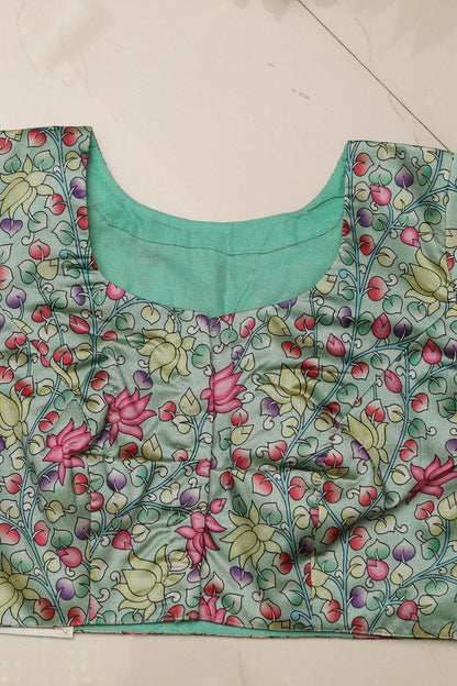 Stunning Green Digital Printed Kalamkari Tussar Silk Blouse - Luxurion World