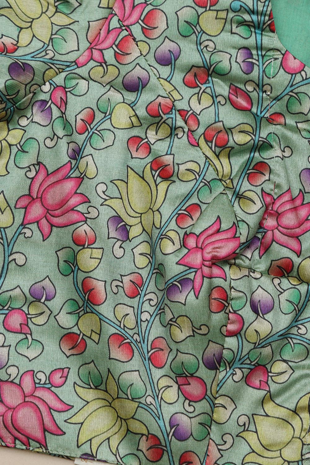 Stunning Green Digital Printed Kalamkari Tussar Silk Blouse - Luxurion World