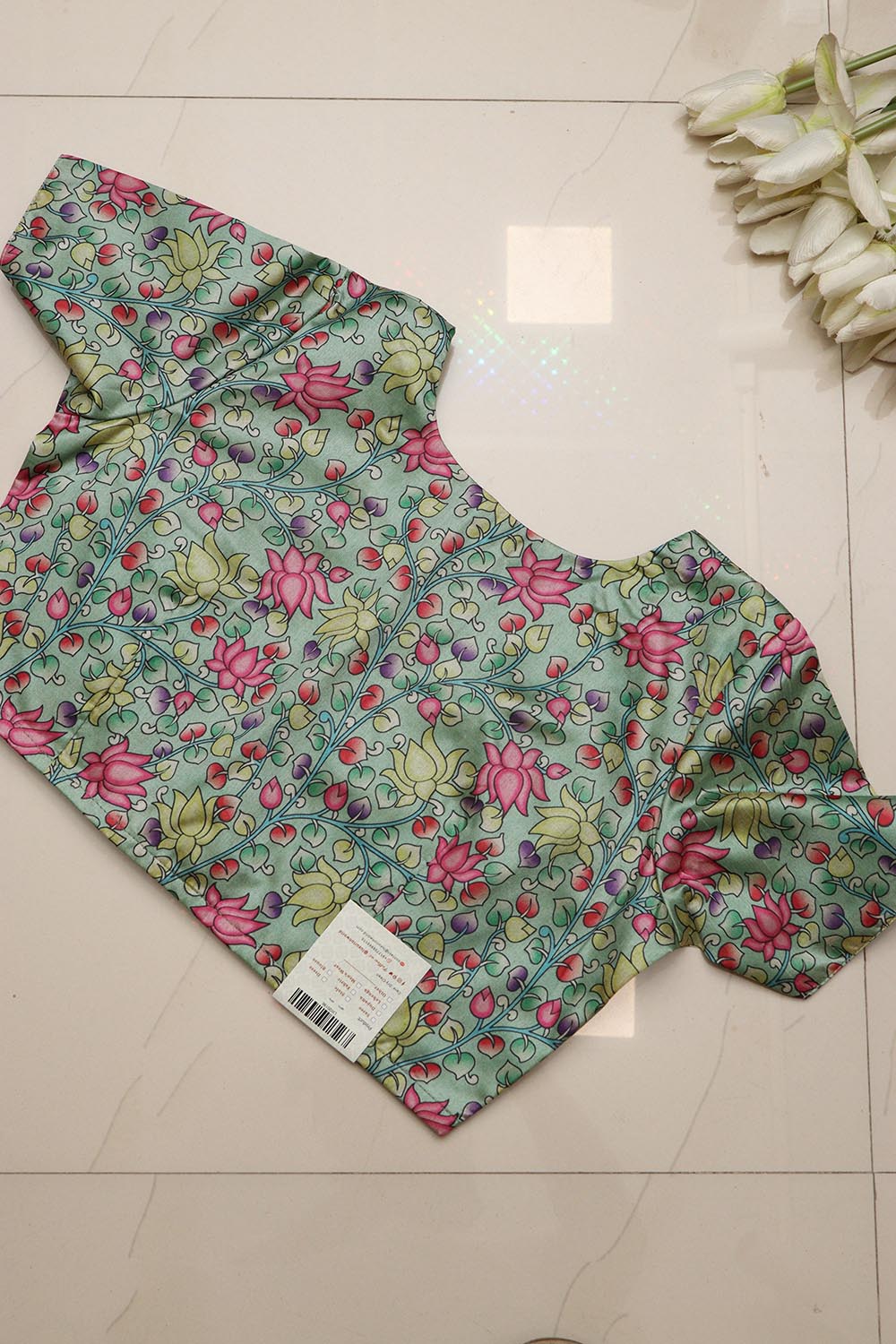 Stunning Green Digital Printed Kalamkari Tussar Silk Blouse - Luxurion World