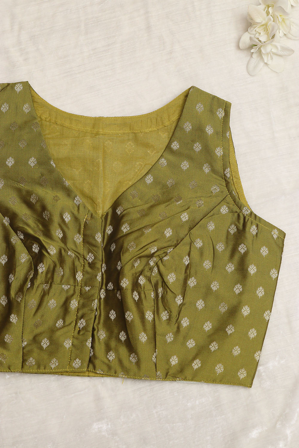 Green Banarasi Silk Small Booti Design Non Padded Blouse - Luxurion World